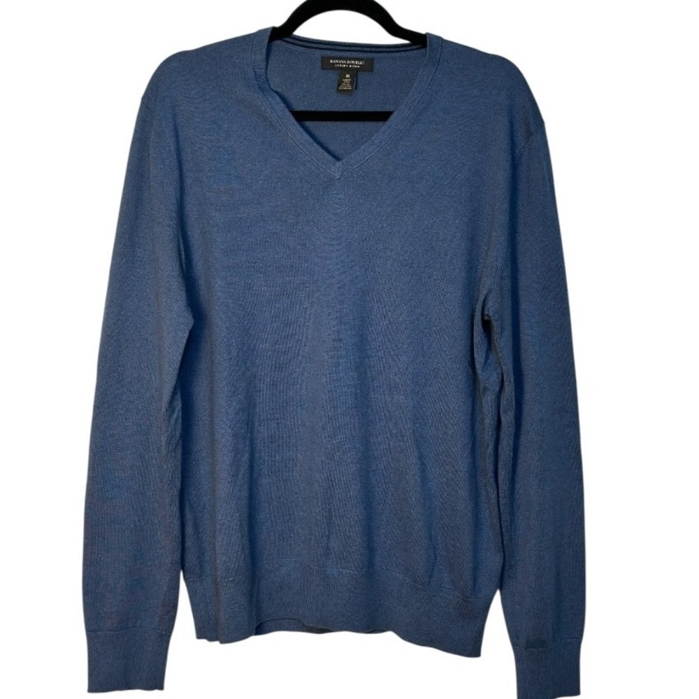Banana Republic‎ Luxury Blend V-Neck Sweater Blue Silk Cashmere Long Sleeve M